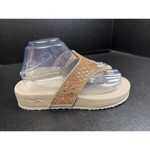 SKECHERS Sz 7 Arch Fit Vinyasa Pink Taupe Rhinestone Flip Flops Woman's Sandals